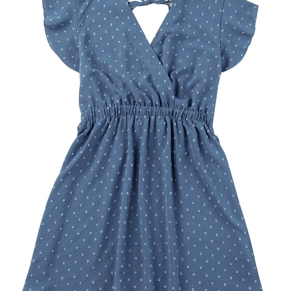Sky Blue Swiss Dot V Neck Wrap Beach Dress - Picture 15 of 16